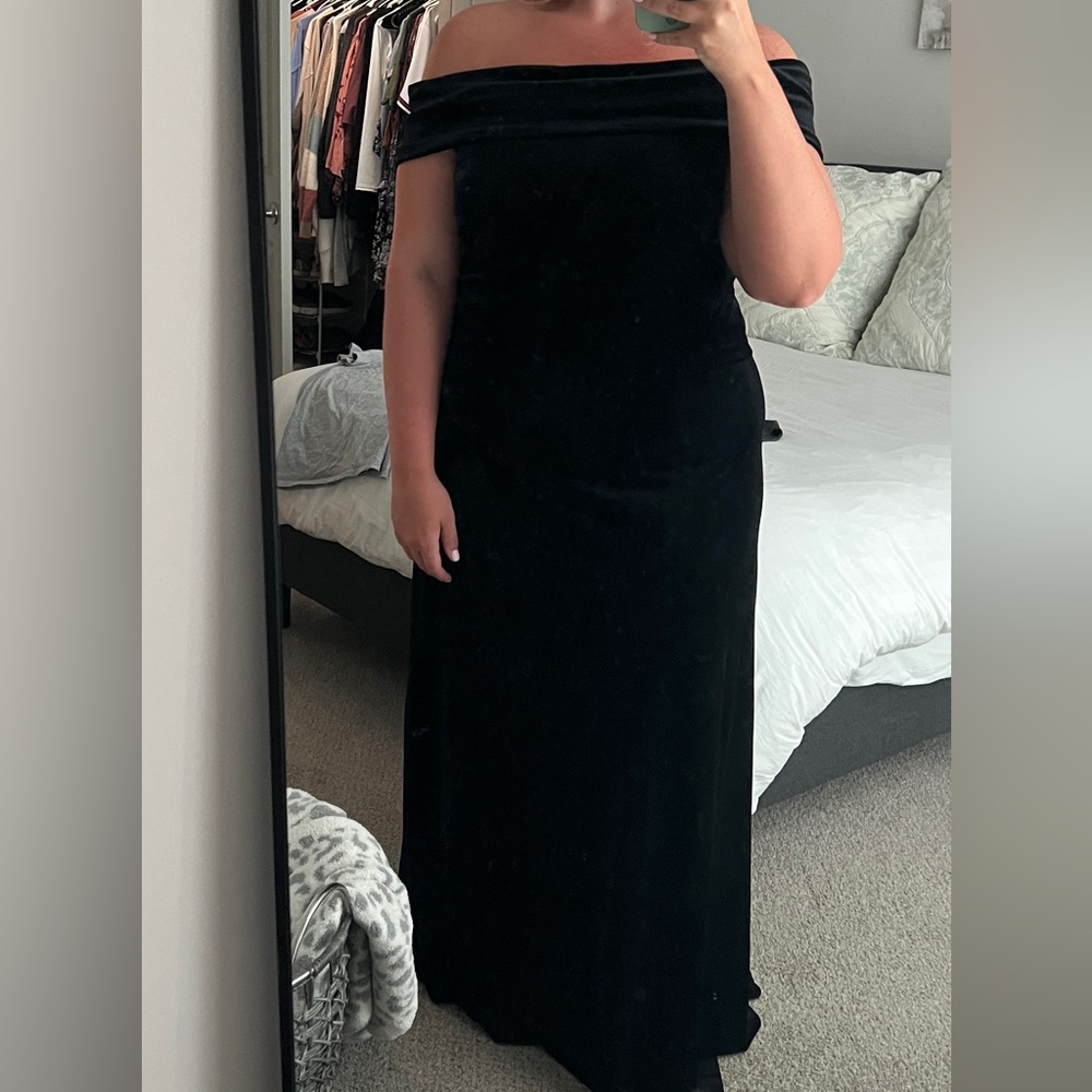Revelry black court velvet bridesmaid dress